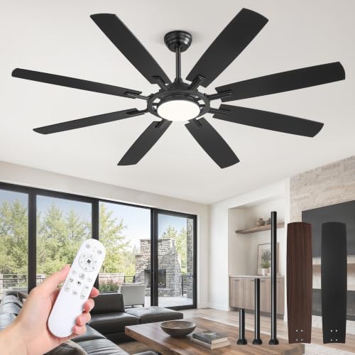65 Inch Black Ceiling Fans with 3CCT Lights and Remote (Black / 65")