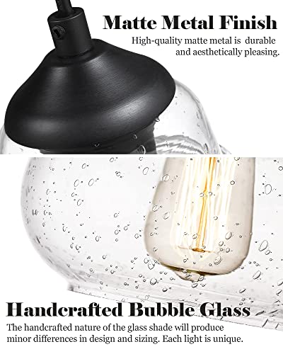 8 Inch Globe Pendant Light Bubble Glass Industrial Kitchen Island Hanging Pendant Light Fxiture Modern Hand Blown Seeded Glass for Farmhouse Dining Room Bar Bedroom Living Room Black