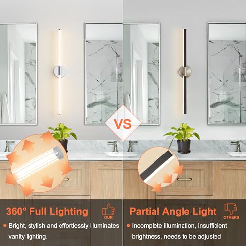 Wall Sconces Set of 2 Hardwired LED Vanity Light Chrome 31" (2 Count)