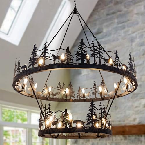 2 Tier Black Wagon Wheel Chandelier