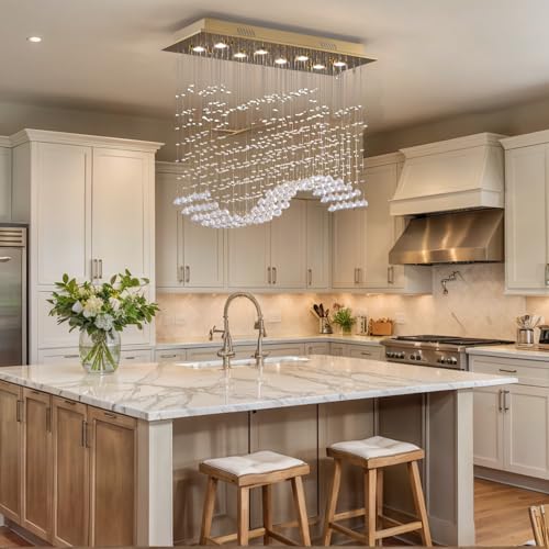 Rectangular Gold Crystal Chandelier for Dining Room