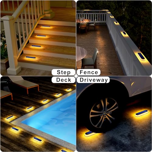 Solar Step Lights Outdoor IP68 Waterproof 4 Pack Warm White Bar (4 Count)
