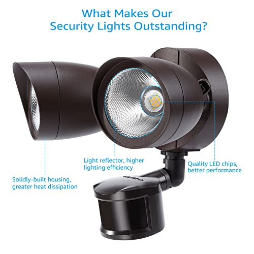 LED Security Light Outdoor Motion Sensor Dusk to Dawn 3000K Bronze