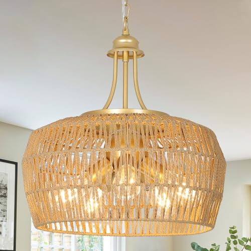 Gold Rattan Chandelier for Dining Room
