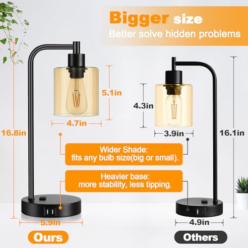Set of 2 Industrial Touch Control Table Lamps with 2 USB Ports and AC Outlet