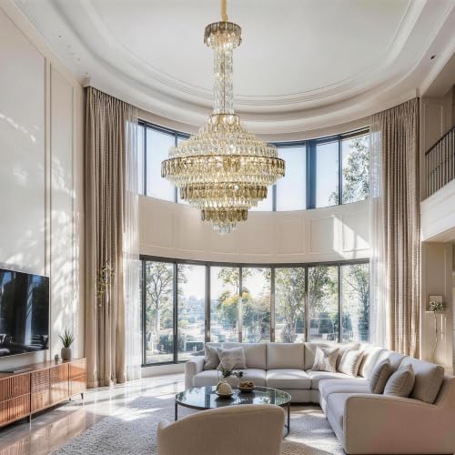 39 Inch Large Crystal Chandelier Gold Modern Light Fixture