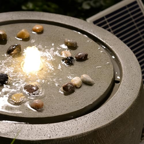 Solar Water Fountain Outdoor Garden Bubbler Water Feature Fountains Solar Powered with Pebbles for Patio Deck Yard Home Decor Gray