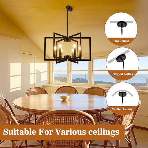 6-Light Black Chandelier for Dining Room Light Fixture Over Table Foyer Lighting Fixtures Modern Farmhouse Geometric Metal Hanging Industrial Chandeliers for Entryway Kitchen Hallway