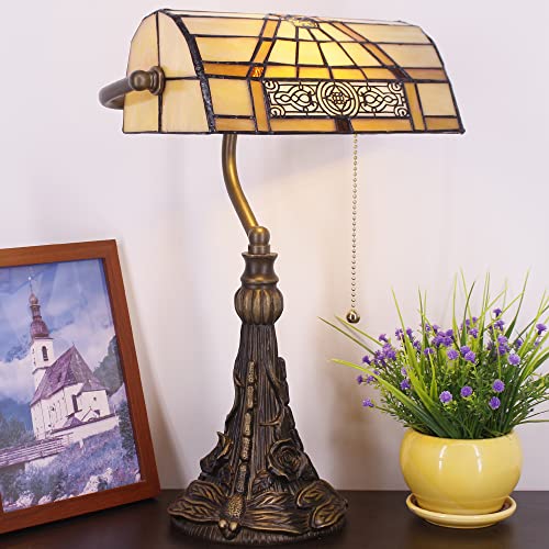 Tiffany Banker Lamp Small Stained Glass Table Lamp Yellow Mission