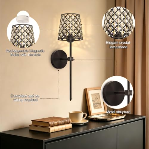 Crystal Battery Operated Wall Sconces Set of 2