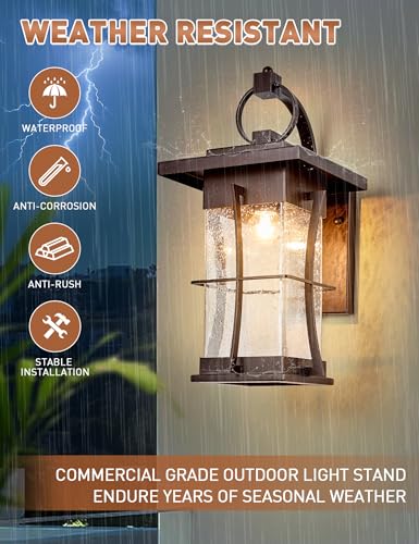 18" H Extra Large Porch Sconce Oil Rubbed Bronze Large Exterior Wall Lantern Deep Brown Outside House Lamps Waterproof Mission Outdoor Lighting with Seeded Glass for Villa Garage Coach Light