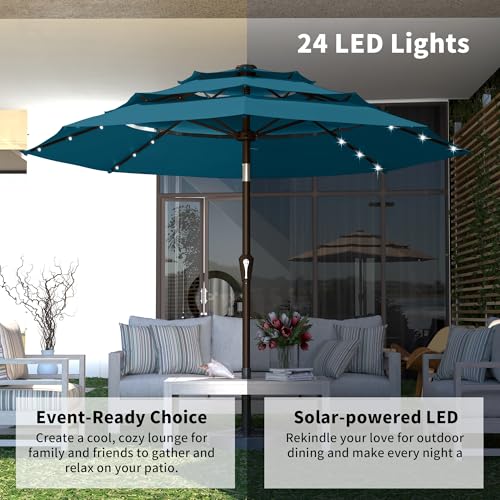 9ft 3 Tier Patio Umbrella with Solar Lights