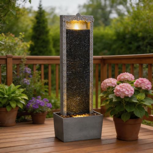 40" Outdoor Water Fountain with Warm LED Lights