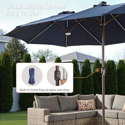 15ft Large Patio Umbrellas with Base & Solar Lights
