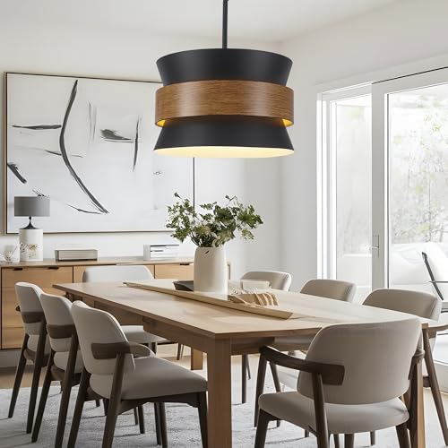5 Light Black Chandelier 19.68" Drum Farmhouse Chandelier for Dining Room