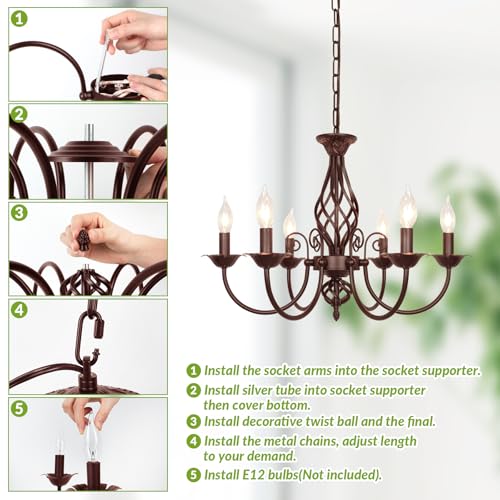 6 Light Farmhouse Candle Chandelier for Dining Room