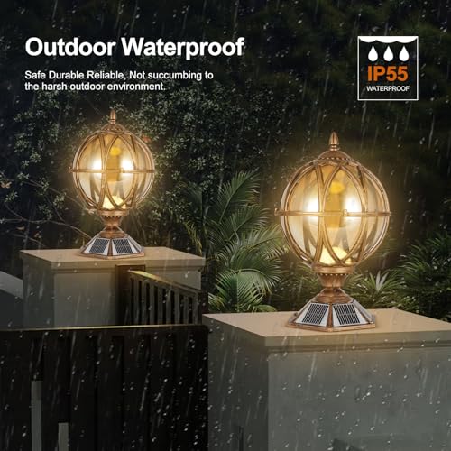 Solar Post Cap Light Victorian Globe Outdoor Waterproof Fence Pillar Lamps Solar Energy LED Exterior Column Lights Glass Ball Porch Lights Landscape Yard Street Light Deck Bollard Pedestal Light