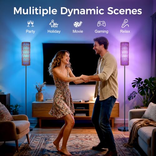 Boho Floor Lamp for Living Room with Smart RGB Bulb (2-Black)
