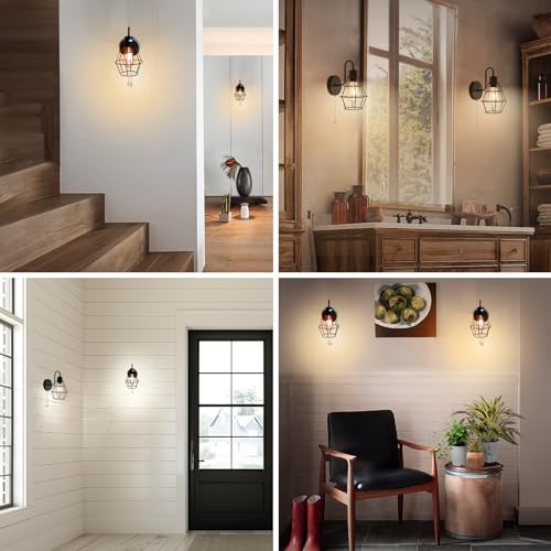 2 Pack Wire Cage Hardwire Wall Sconce with Pull Chain Switch (2 Count)