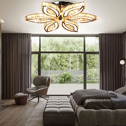 20" Dimmable Crystal Flower Chandelier Ceiling Light