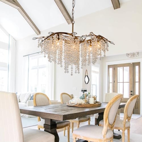 Farmhouse Tree Branch Bronze Crystal Chandelier for Dining Room