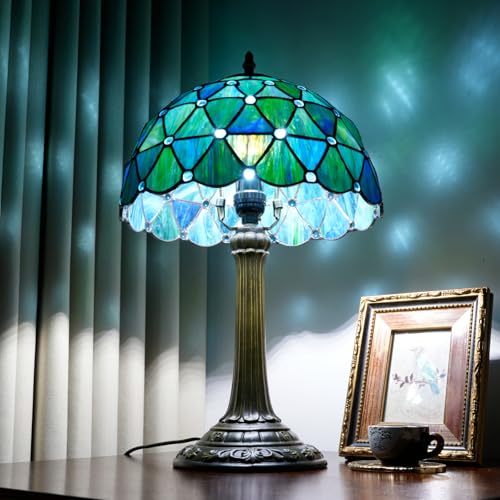Tiffany Style Sea Blue Stained Glass Table Lamp Bedroom Bedside Lamp Living Room Dining Room Office Decoration Desk Lamp Home Decoration Creative Gift