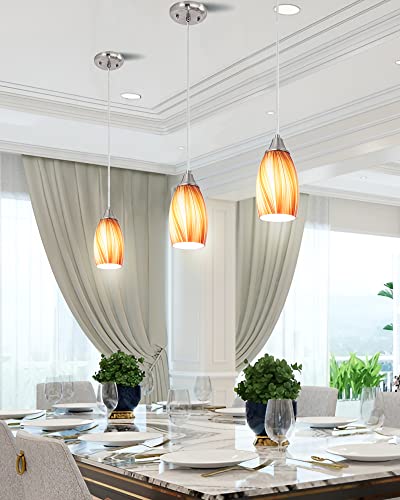 Art Glass Mini Pendant Lights for Kithen Island Blown Glass Pendant Lighting Shade with Brushed Nickel Finish 3Pack Hanging Pendant Light Kitchen Counter