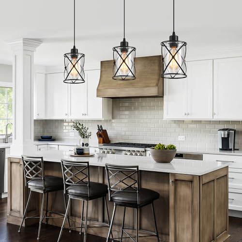 3 Lights Industrial Pendant Light with Glass Shade Matte Black Pendant Lighting Adjustable Industrial Retro Style Hanging Light