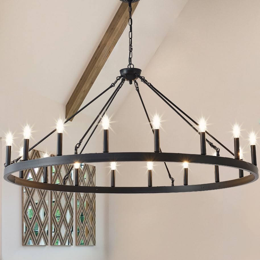 53 Inch Large Black Wagon Wheel Chandelier 18