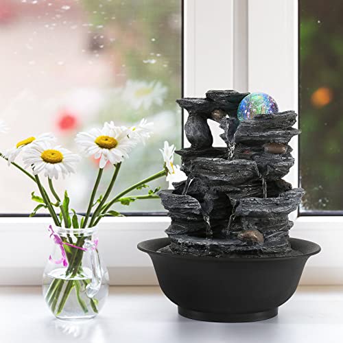 Tabletop Water Fountain Waterfall Fountains Indoor with LED