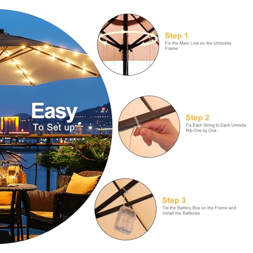 Patio Umbrella Lights Cordless 120 LED Table Umbrella Lights with Remote Control Battery Operated Waterproof Parasol String Lights for 7