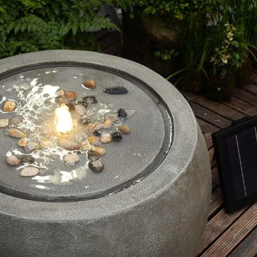 Solar Water Fountain Outdoor Garden Bubbler Large Water Feature Outdoor Fountains Solar Powered with Pebbles for Patio Deck Yard Home Decor Gray