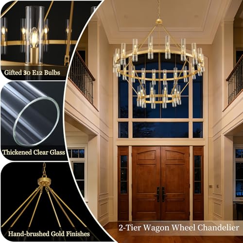 Gold Wagon Wheel Chandelier 2 Tier (30 Count)