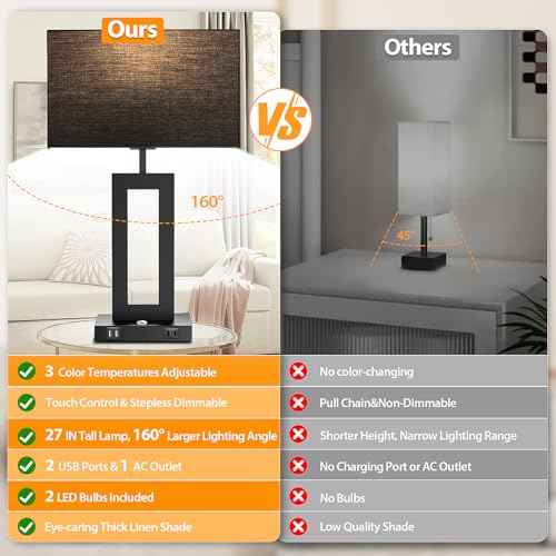27.2’’ Tall Black Table Lamps for Living Room Bedroom (2 Count)
