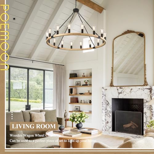 Natural Wooden Wagon Wheel Chandelier 16