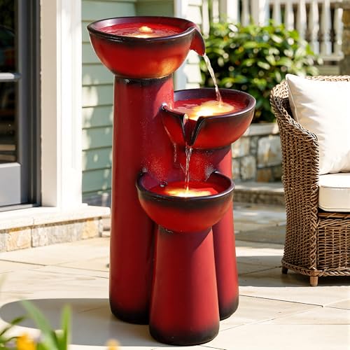 27" H Faux Ceramic Outdoor Water Fountain with LED Lights