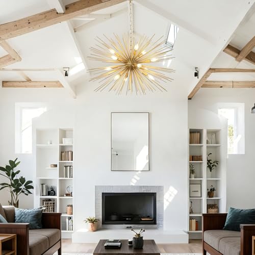 33.8in 12 Light Gold Sputnik Chandeliers Large Mid
