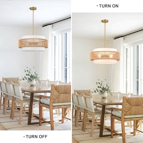 4 Light Rattan Chandelier for Dining Room