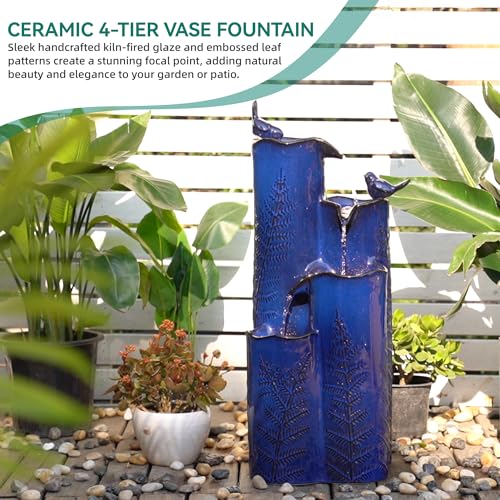 Autodaya 32" H Ceramic Outdoor Water Fountain with LED Lights