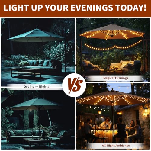 Patio Umbrella Lights 120 LED Cordless Waterproof Lights for Outdoor Umbrella Solar Powered Parasol Ambient Lighting for 7