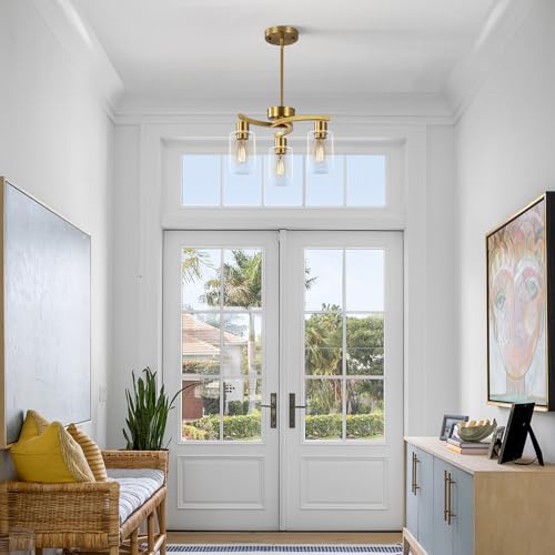 3 Light Gold Dining Room Chandeliers Over Table