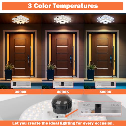 White LED Motion Sensor Outdoor Ceiling Light Square Flush Mount Lights