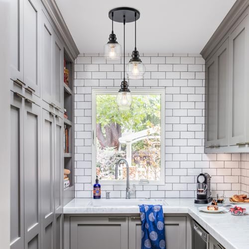 3 Light Seeded Glass Mini Pendant Lights Kitchen Island