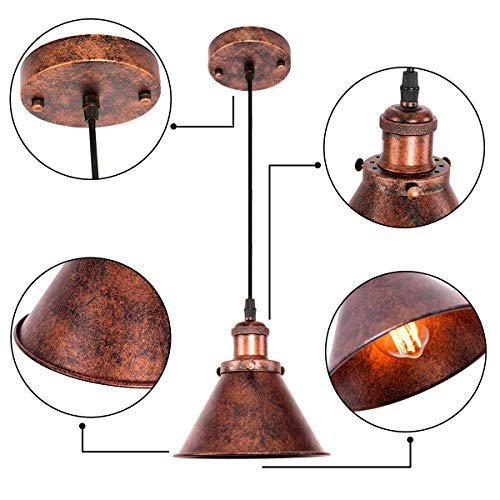 Farmhouse Pendant Light Rustic Cone Shade Mounted Fixture Hanging Ceiling Lamp Antique Painted Vintage Finish Small Light