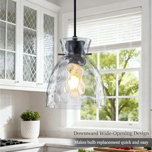 6" Mini Hammered Glass Black Pendant Lights Kitchen Island Lighting 2 Pack (2 Count)