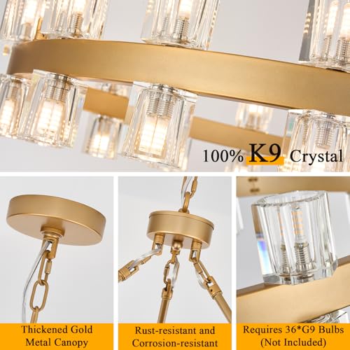 36 Inch Gold Wagon Wheel Chandelier with Crystal Shade
