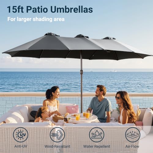 15 Ft Double Head Umbrella Outdoor Patio With Base