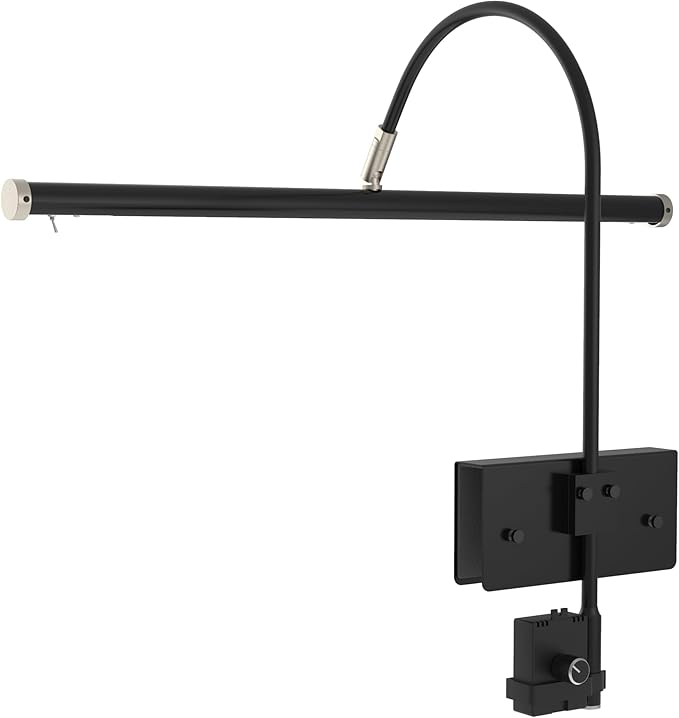 Cocoweb 19" LED Grand Piano Light in Black with Satin Nickel Accents with Dimmer Clip - Aura Lighting