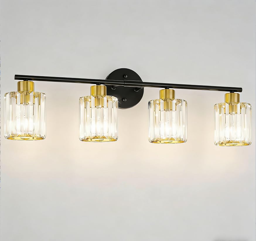 Modern Black Gold Crystal Bathroom Light Fixtures