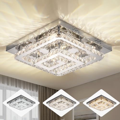 25 inch Silver Crystal Chandeliers LED Ceiling Light